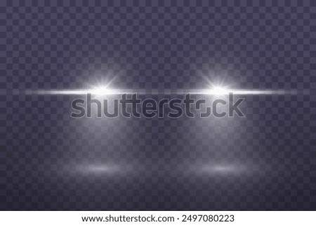 Vector light from the headlights PNG. Light from the headlights of a car on an isolated transparent background. Round headlights, yellow light PNG.