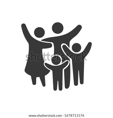 Family Flat Icon Black and White Vector Graphic