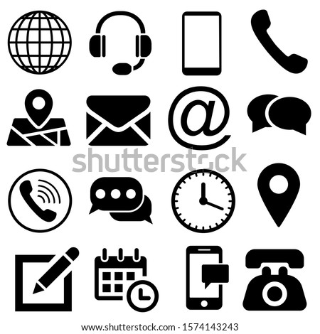 Contact icon vector set. Web icons illustration sign collection. call, phone, mail, email, laptop, web, address, chat, map pin.