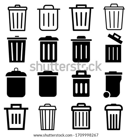 Trash can vector icon set. garbage illustration sign collection. waste logo.