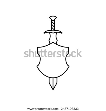 Shield and sword icon vector. Shield illustration sign. Sword symbol or logo.