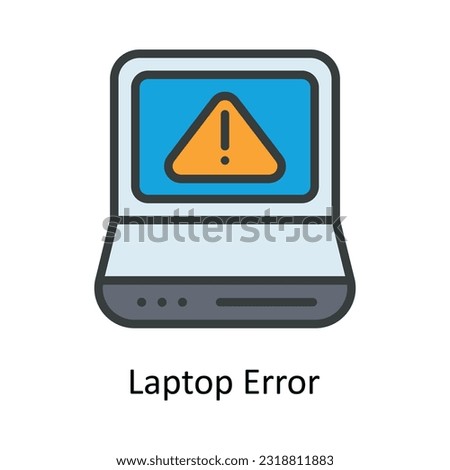 Laptop Error  Vector Fill outline Icon Design illustration. Network and communication Symbol on White background EPS 10 File
