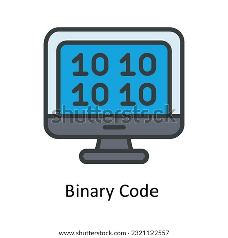 Binary Code  Vector Fill outline Icon Design illustration. Cyber security  Symbol on White background EPS 10 File