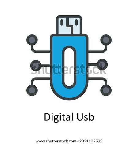 Digital Usb Vector Fill outline Icon Design illustration. Cyber security  Symbol on White background EPS 10 File