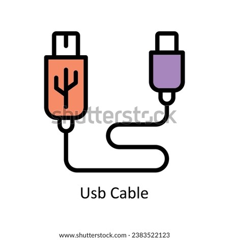 Usb Cable vector Filled outline Design illustration. Symbol on White background EPS 10 File
