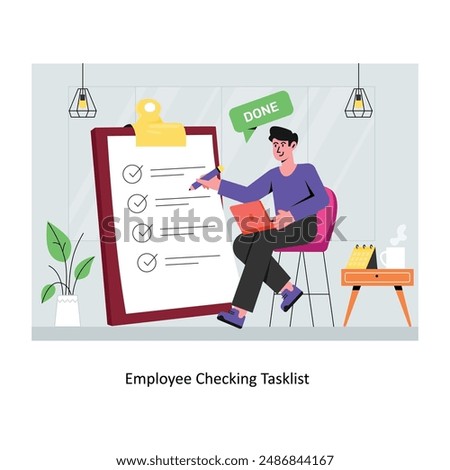 Employee Checking Tasklist  concept flat style stock illustration with background . EPS 10 File 