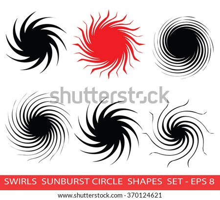 Vector Spiral Logo Design ideas collection. Swirls and Sunburn radial symbols. Orient Red Sun or Black Hole Icon collection. Whirlpool design elements . Swirly circle shapes vector clip art. Eps 8.