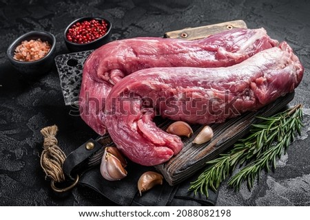 Similar – Image, Stock Photo raw pork tenderloin on a wooden cutting board