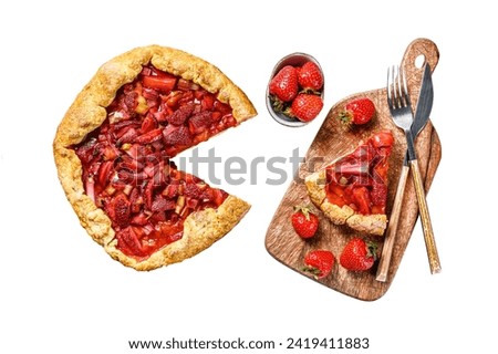 Similar – Image, Stock Photo Fresh strawberries and rhubarb on wooden table background with ingredients for tasty seasonal cooking or baking. Top view. Healthy clean food. Paleo dieting. Home cuisine. Garden fruits eating