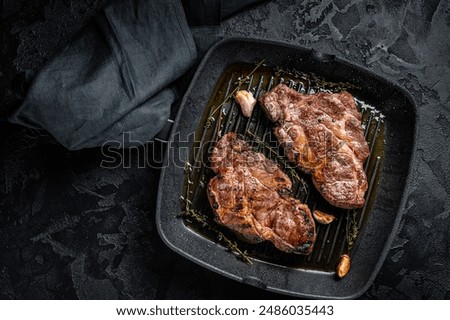 Similar – Image, Stock Photo grilled pork steak with potato salad