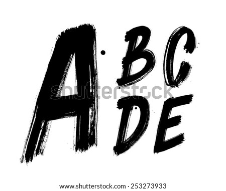 Hand written brush font type alphabet. Detailed vector