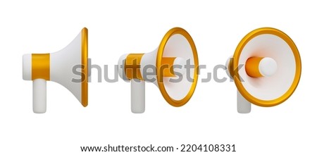 Set of 3d gold megaphone isolated on white background. Vector illustration