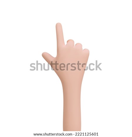 3D cartoon human hand with pointing up finger gesture. Touch or click icon. Alternate pointer to select the correct target. Realistic vector Illustration isolated on white background