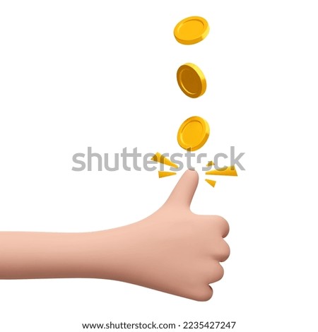 3d cartoon hand tossing, throw a gold coin. Decision making by chance. Excitement, luck, fortune. Vector realistic illustration isolated