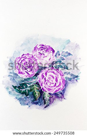 watercolor painting purple violet Beautiful  Roses bouquet, valentine