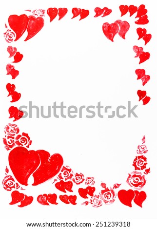 watercolor painting  heart and roses, valentine Decoration  red heart and roses r,  red heart and roses frame