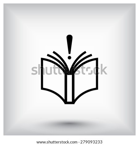 Book with exclamation mark sign icon, vector illustration. Flat design style 