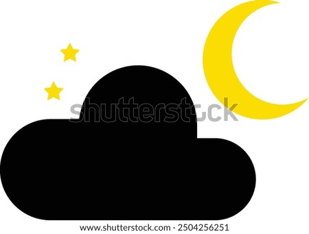 Moon and cloud icon symbolize weather conditions. The moon is partially obscured by fluffy cloud that evokes partly cloudy or mostly sunny weather. vector icon is perfect for weather apps, Night Mode