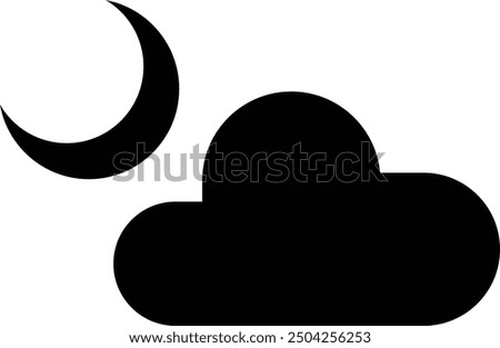 Moon and cloud icon symbolize weather conditions. The moon is partially obscured by fluffy cloud that evokes partly cloudy or mostly sunny weather. vector icon is perfect for weather apps, Night Mode