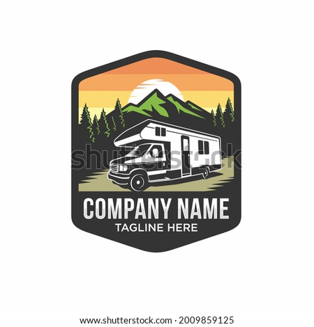 Camper van or recreational vehicle (RV) adventure car logo template, Travel and leisure vector design.