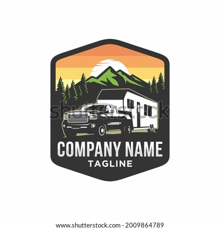 Camper van or recreational vehicle (RV) adventure car logo template, Travel and leisure vector design.