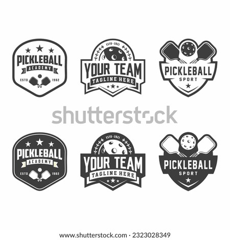 Pickleball club logo badge set, pickleball design in black and white colors