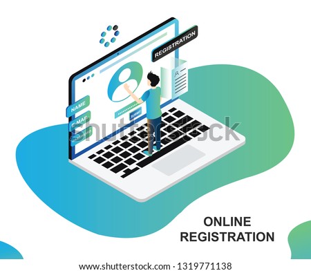 Isometric Artwork Concept of online Registration where a person is registering himself on the website.