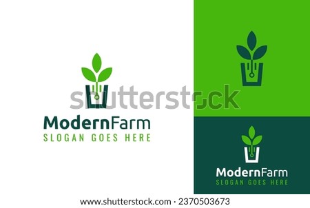 Creative Modern Farm Seed Sprout Leaf Nature Digital Tech Circuit Computer Line Logo Branding Template