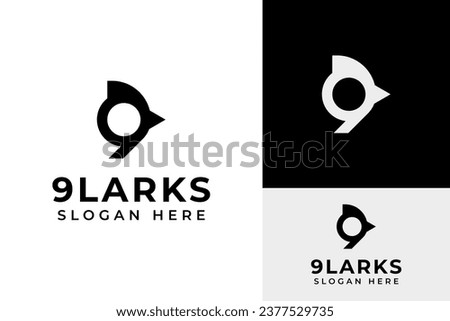 Creative Initial Monogram Number Nine Lark Bird Aves Head Logo Design Branding Template