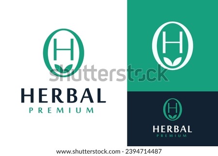 Initial Monogram Letter H inside O with Leaf for Herbal Nature Therapy Logo Design Branding Template