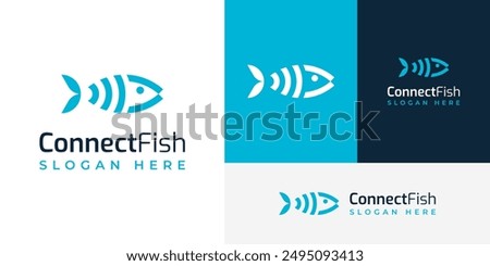 Creative Connect Internet Fish Fishing Technology Logo Design Branding Template