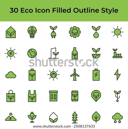 Set of Ecology Green Energy Nature Leaf Earth Battery Filled Outline Style Icon Bundle 