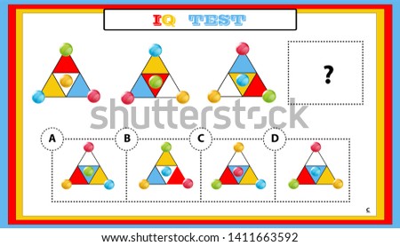 Gifted And Talented Worksheets,IQ test. Choose correct answer. Set of logical tasks composed of geometric shapes. Vector illustration. Answer is C