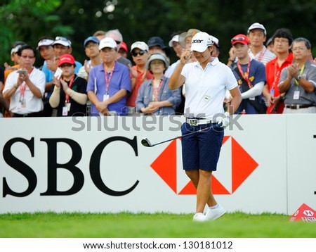 SINGAPORE - MARCH 2: World no. 1 player Yani Tseng entering the 1st tee box at HSBC Women\'s Champions at Sentosa Golf Club Serapong Course March 2, 2013 in Singapore