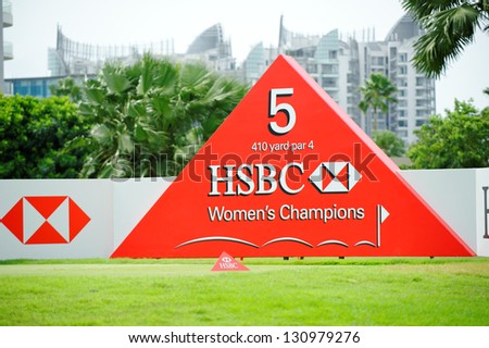 SINGAPORE - MARCH 3: Hole 5 tee box at HSBC Women\'s Champions at Sentosa Golf Club Serapong Course March 3, 2013 in Singapore