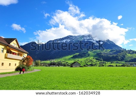 Scenic mountain landscape in Swiss Knife Valley Brunnen in Switzerland