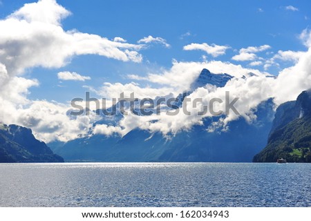 Scenic Lake Lucerne and mountain landscape in Swiss Knife valley Brunnen, Switzerland