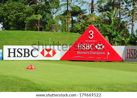 SINGAPORE - MARCH 2: Hole 3 tee box at HSBC Women\'s Champions at Sentosa Golf Club Serapong Course March 2, 2014 in Singapore