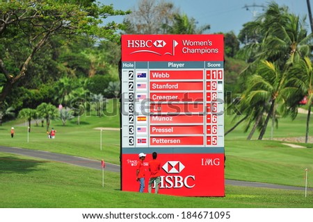 SINGAPORE - MARCH 2: Score board displaying players status during HSBC Women's Champions at Sentosa Golf Club Serapong Course March 2, 2014 in Singapore