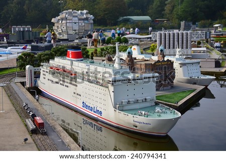 HAGUE - SEPTEMBER 19: Scaled replica of Stena Line ship in the Madurodam minature park, taken on September 19, 2014 in Hague, Netherlands