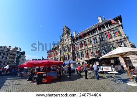 ANTWERP - SEPTEMBER 17: City Hall of Antwerp stands at the Great Market Square, inscribed on UNESCO's World Heritage list, taken on September 17, 2014 in Antwerp, Belgium