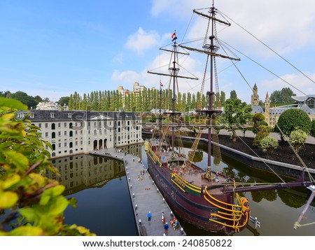 HAGUE - SEPTEMBER 19: Scaled replica of The Amsterdam (VOC ship), an 18th century cargo ship, taken on September 19, 2014 in Hague, Netherlands