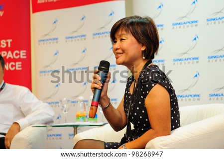 SINGAPORE - FEBRUARY 17: Ms Angelica Lim (General Manager) speaking at the media briefing at Singapore Airshow February 17, 2012 in Singapore