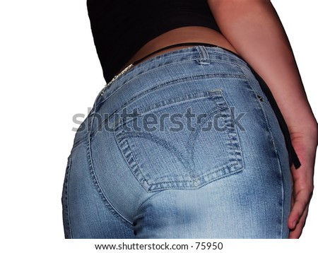 Study Of A Female Rear, In Blue Jeans And Diamond G-String Stock Photo ...