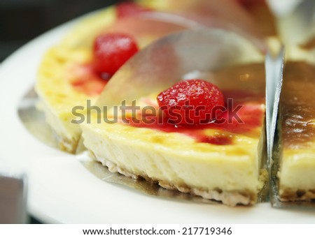 New York Strawberry Cheese Cake in a coffee shop.