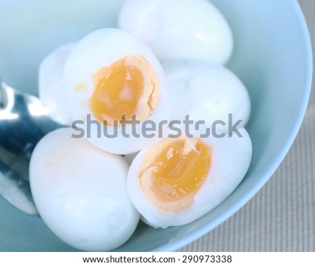 Boiled eggs in a dish.