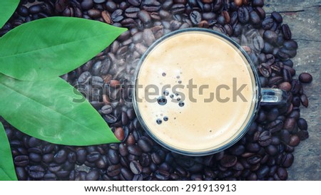 coffee cup and coffee beans, Espresso coffee ,Vintage Style