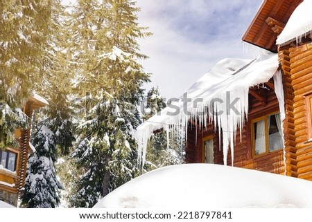 Similar – Image, Stock Photo Wooden cottages in winter forest at night