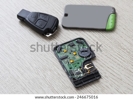 Car Keycard and smart key, close up photo