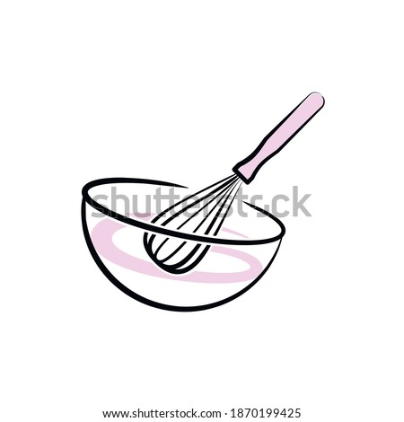 Confectionery tools. Vector illustration. Logo for the pastry chef. Pastry whisk and bowl.